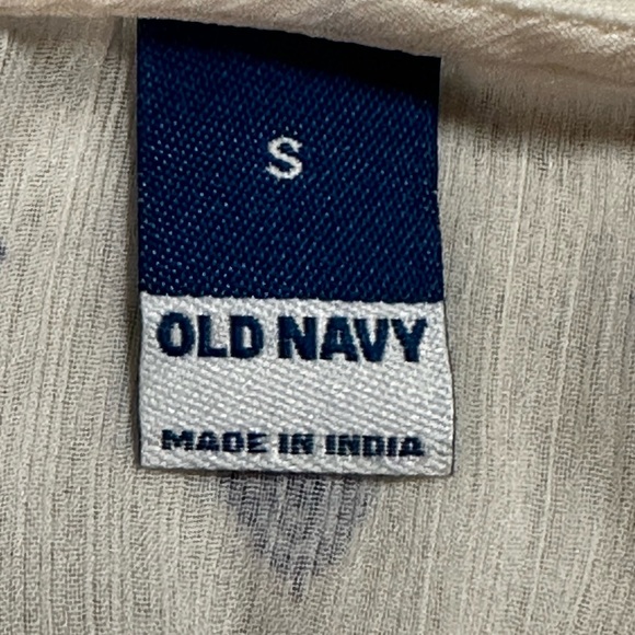 Old Navy Chiffon smocked poet swing blouse- geometric pattern, small white/blue - Picture 2 of 11